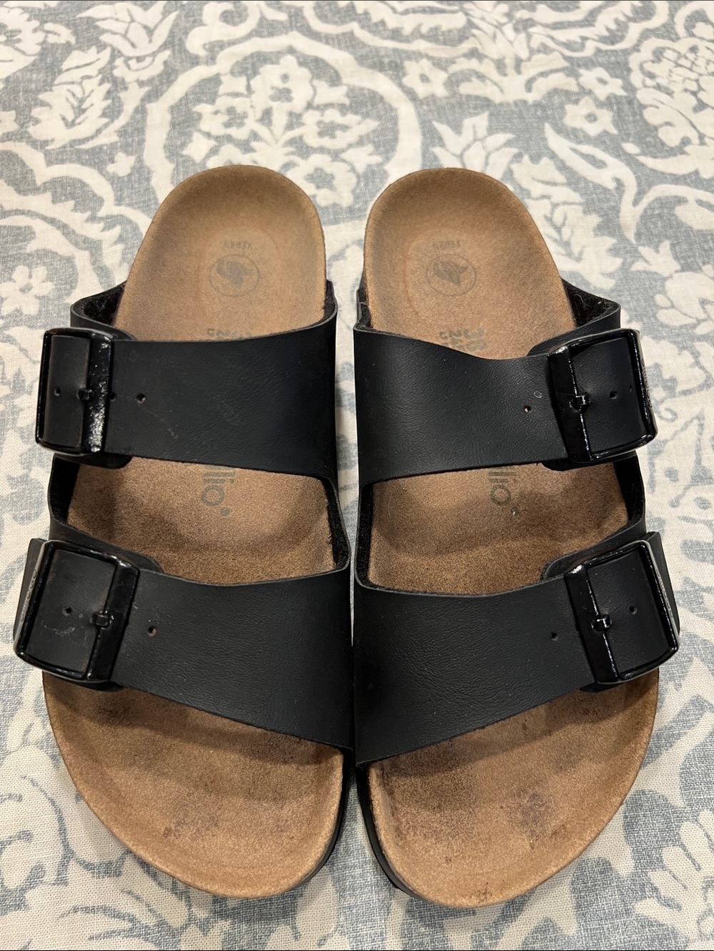 Papillio Birkenstock Black Double Strap Slide Sandals